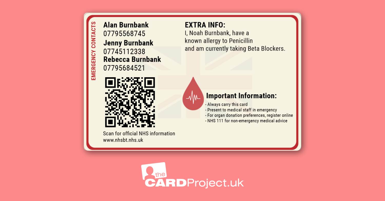 UK Blood Group Photo ID Card Design 3 (REAR)